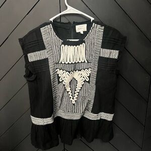 Black and White Embroidered Blouse
